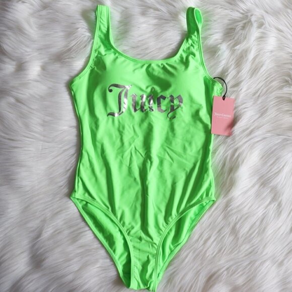 NEW Juicy Couture Neon Green One Piece Bathing Suit Size Medium - Picture 4 of 9
